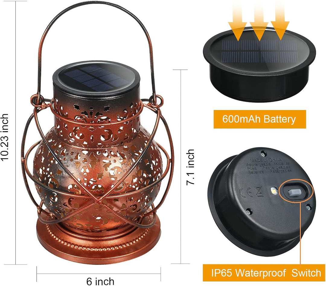 2 Stück Solar Laternen für Draussen, IP65 Wasserdicht Vintage Solarlaterne für Aussen Hängend, JOYCR