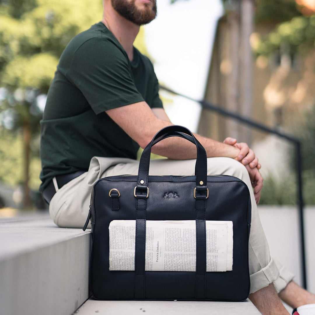 VS SID & VAIN Laptoptasche schmal echt Leder - 15.4 Zoll Laptop Business-Tasche Maguire - Umhängetas