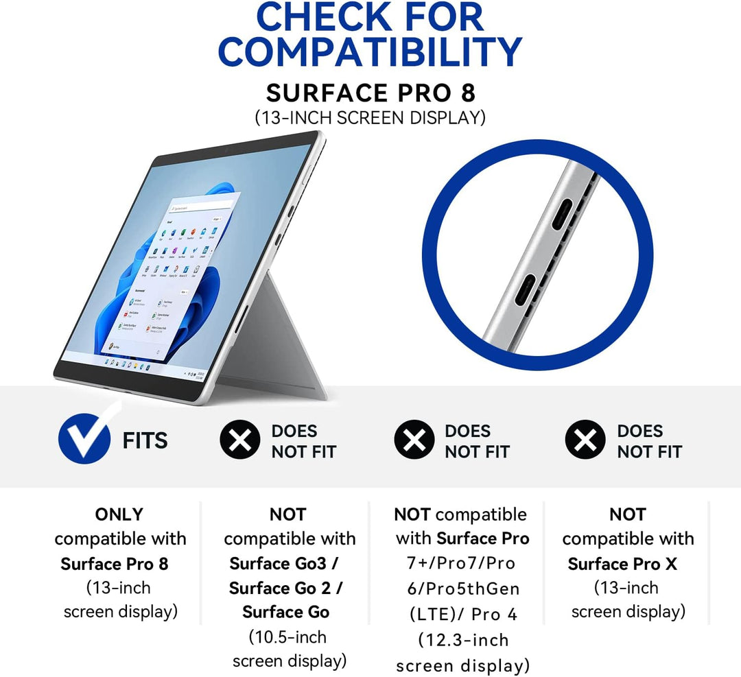 Omnpak Hülle für Surface Pro 8 Tablet, Business-Hülle mit Stifthalter, Einstellbarer Multi-Betrachtu