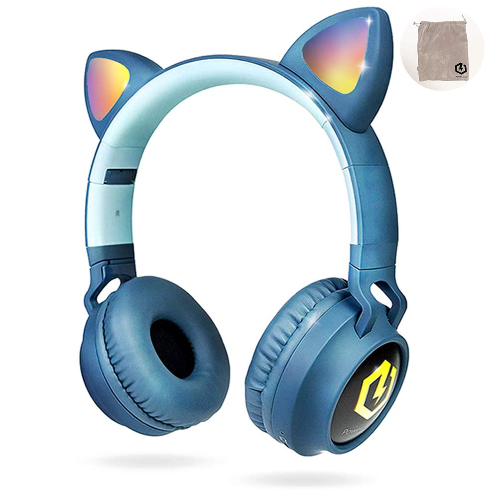 PowerLocus Bluetooth Kopfhörer Kinder, LED Katzenohren, 85dB Sichere Lautstärke, Bluetooth 5.3, Micr