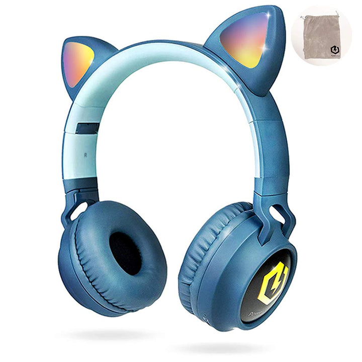 PowerLocus Bluetooth Kopfhörer Kinder, LED Katzenohren, 85dB Sichere Lautstärke, Bluetooth 5.3, Micr