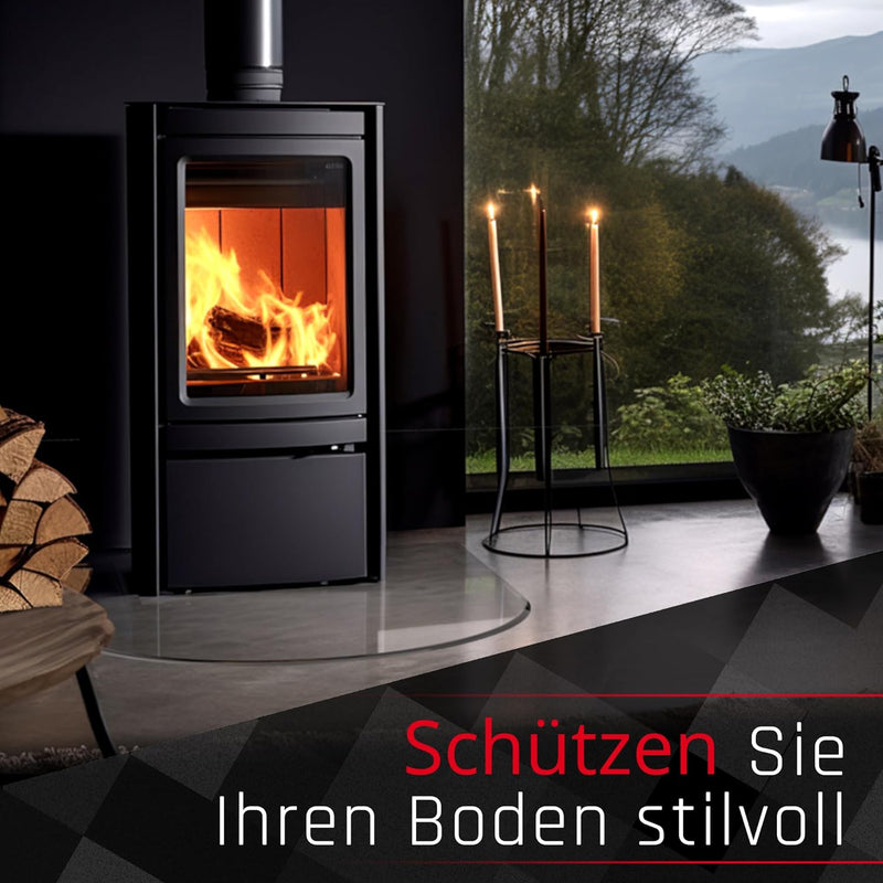 BIJON Glasplatte Rundbogen für Kaminofen mit Dichtlippe, Glasbodenplatte - Funkenschutzplatte Glas m