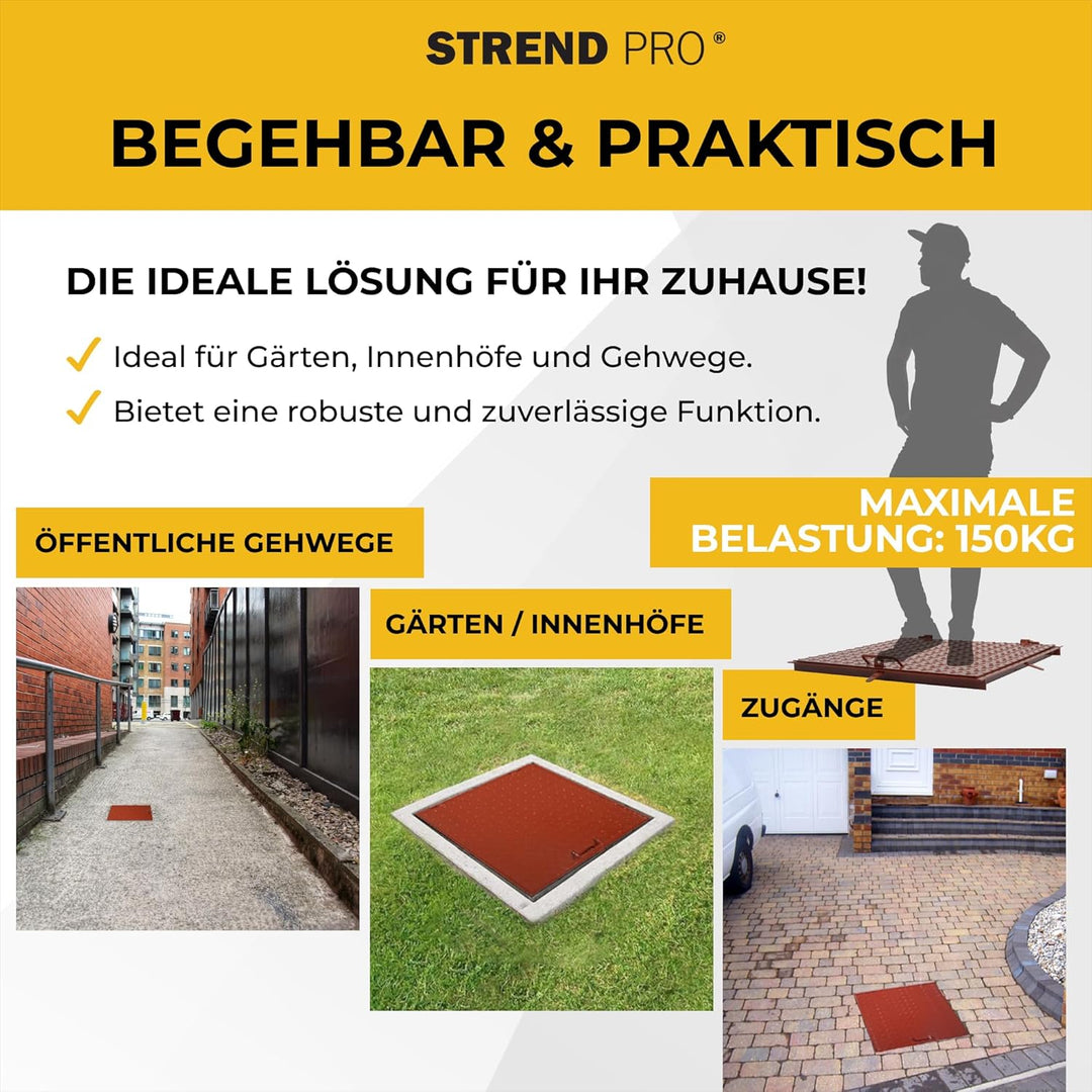 Schachtabdeckung 60x60 cm STREND PRO - 3mm Metall Schachtdeckel 600x600 | Begehbar, UV-beständig, Ab