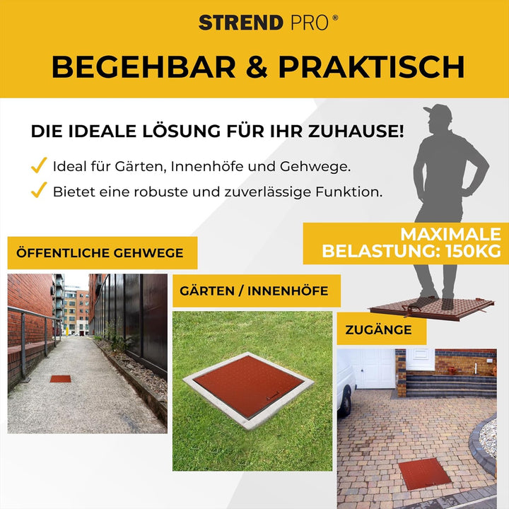 Schachtabdeckung 60x60 cm STREND PRO - 3mm Metall Schachtdeckel 600x600 | Begehbar, UV-beständig, Ab