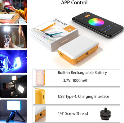 Weeylite LED Videolicht RGB,Mini Videoleuchte mit 1000mAh Akku,APP Kontrolle Kamera Licht Dimmbare 2