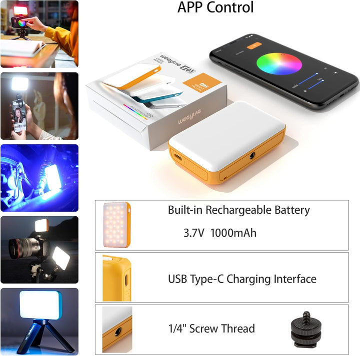 Weeylite RGB LED Videoleuchte, S03 Mini Videolicht mit APP-Steuerung,Kamera Licht Dauerlicht Dimmbar