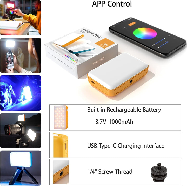 RGB LED Videoleuchte,Weeylite S03 Mini Videolicht mit APP-Steuerung,Kamera Licht Dauerlicht Dimmbare
