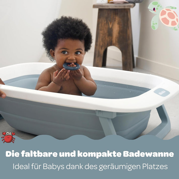 BÉABA, Faltbare Babybadewanne, Ultrakompakt, Rutschfeste Füsse, Trendiges Design, Abflussstopfen, Pr