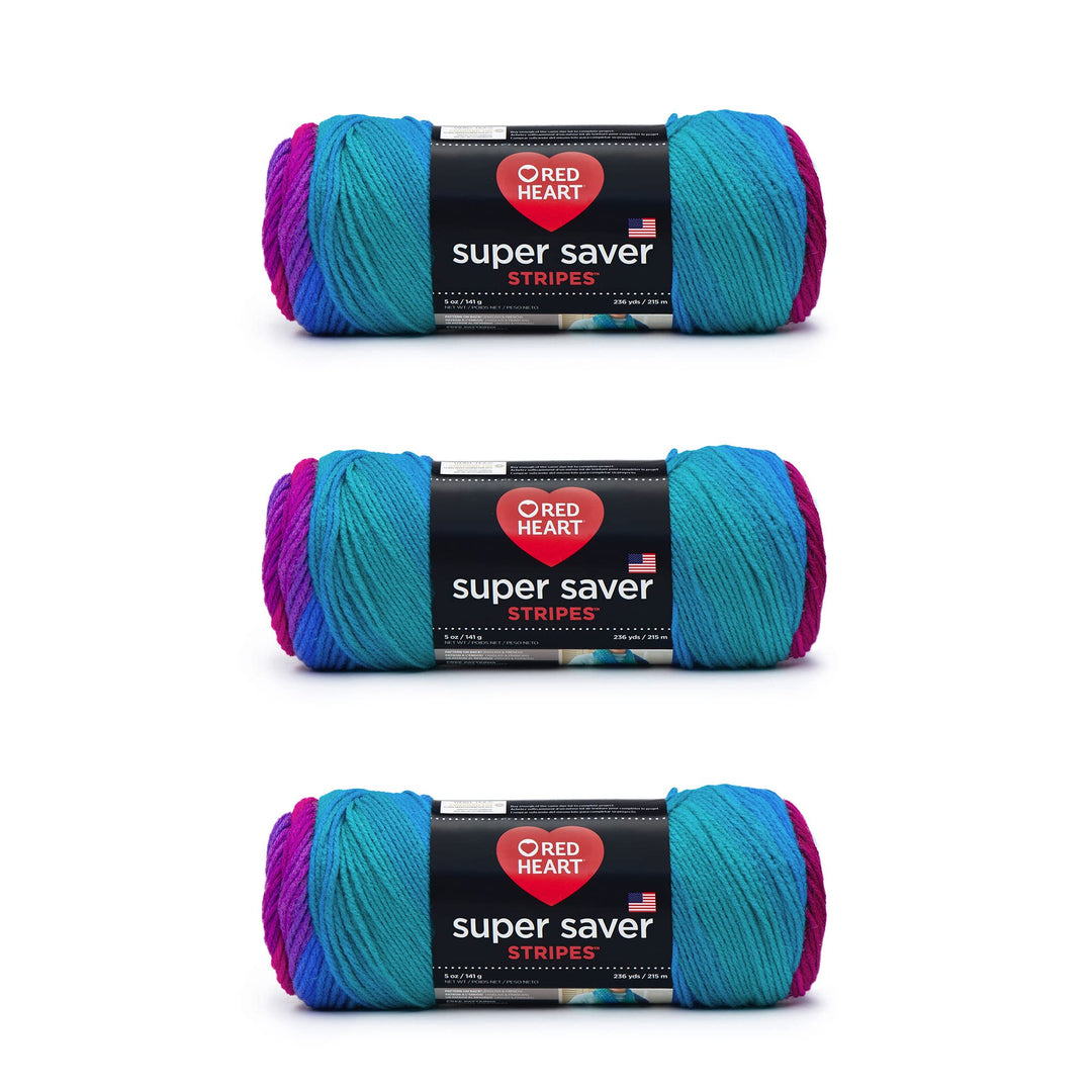 Red Heart Super Saver Garn, 3er-Pack, Polo-Streifen, 3 Stück 3 Pack Polo Stripe, 3 Pack Polo Stripe