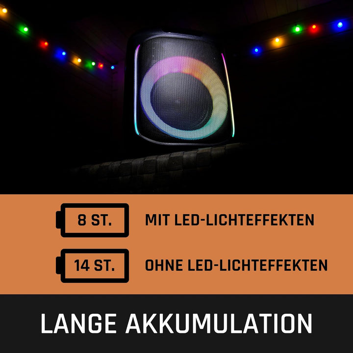 Lenco PA-100 Bluetooth PartyBox - Tragbarer Party-Lautsprecher - Bluetooth 5.0 mit TWS - IPX4 - Part