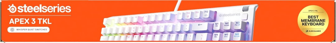 SteelSeries Apex 3 TKL White RGB Gaming-Tastatur – Kompakter Tenkeyless-Formfaktor – 8-Zonen-RGB-Bel