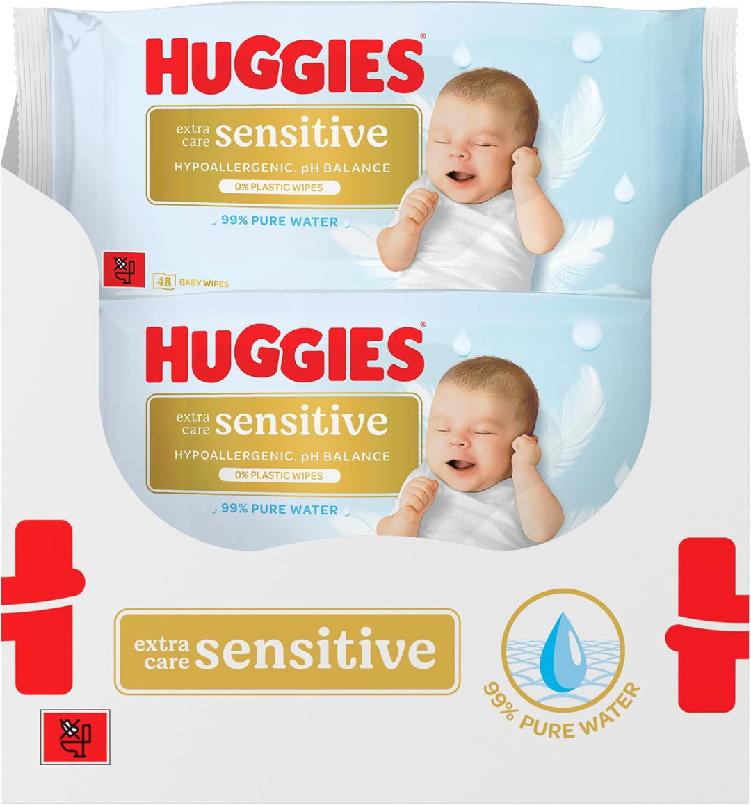 Huggies Pure Extra Care Sensitive Baby-Feuchttücher, 99 Prozent Wasser, ohne Plastik, 8er Pack (384