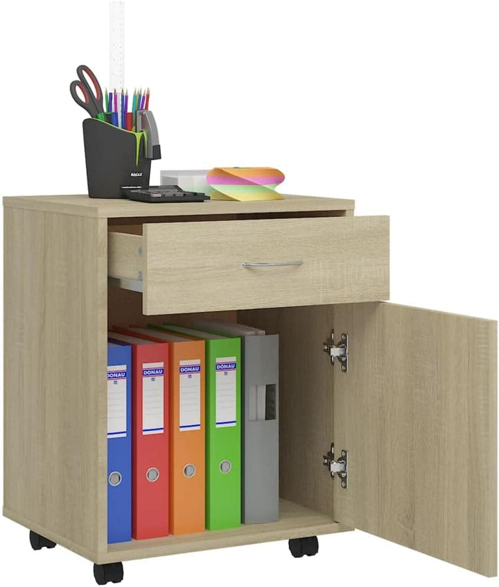 Rollcontainer mit 1 Tür und 1 Schublade, Rollschrank Rollwagen Schubladencontainer Bürocontainer Bür