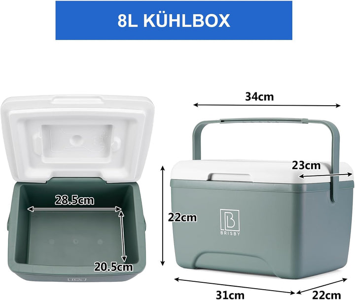 Brisby Kühlbox 8 Liter - 18 Stunden warm - 40 Stunden kühl - Inklusive 2 grosse Kühlelemente 450 ML