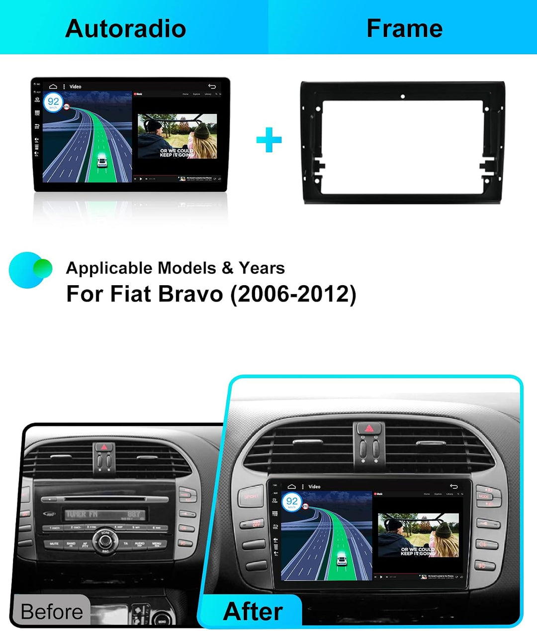 Android 16 IPS Autoradio Passt für FIAT Bravo (2006-2012) - Eingebautes CarPlay Android Auto - KOSTE