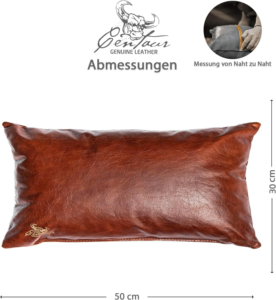 Centaur - Deko Lederkissen 50 x 30 cm für Sofa oder Schlafzimmer nussbraun - Echt Leder Kissen Echtl