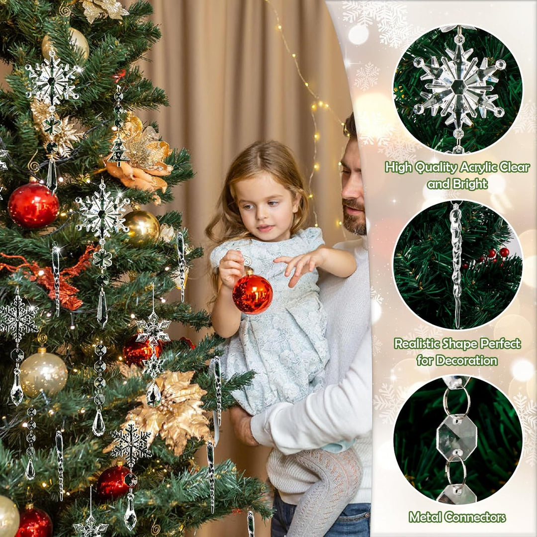 Weihnachtsbaumschmuck Set, Christbaumschmuck Schneeflocken Eiszapfen Set, Acryl Schneeflocken Eiszap