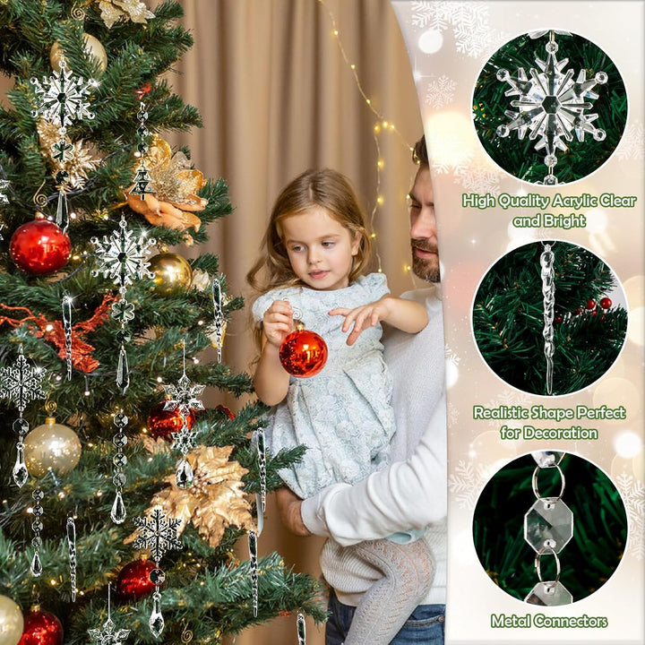 Weihnachtsbaumschmuck Set, Christbaumschmuck Schneeflocken Eiszapfen Set, Acryl Schneeflocken Eiszap