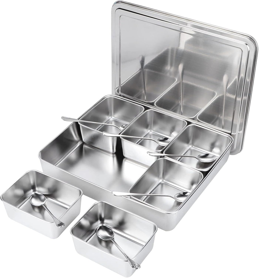 Hapivida Zutatenbehälter Pizza Edelstahl 343 x 299 x 68 mm 6 Gitter Gewürzbox Beilagenbehälter Gewür