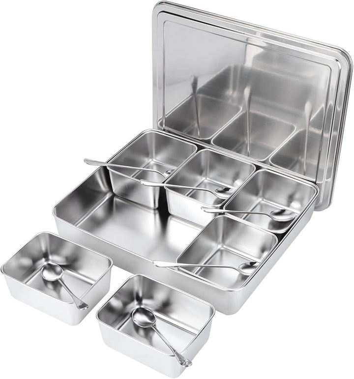 Hapivida Zutatenbehälter Pizza Edelstahl 343 x 299 x 68 mm 6 Gitter Gewürzbox Beilagenbehälter Gewür