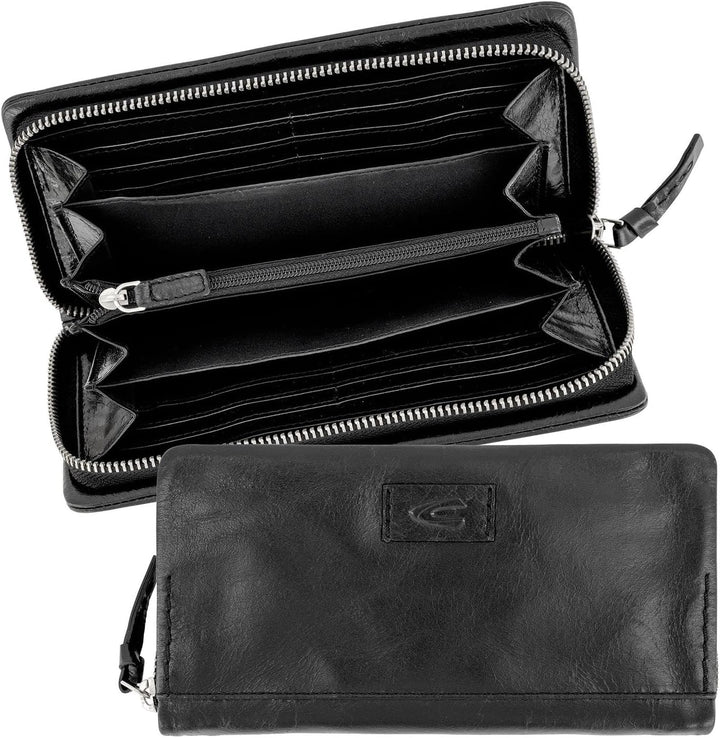 camel active bags Rise Damen Geldbörse Portemonnaie RFID Leder Gross Schwarz, Schwarz