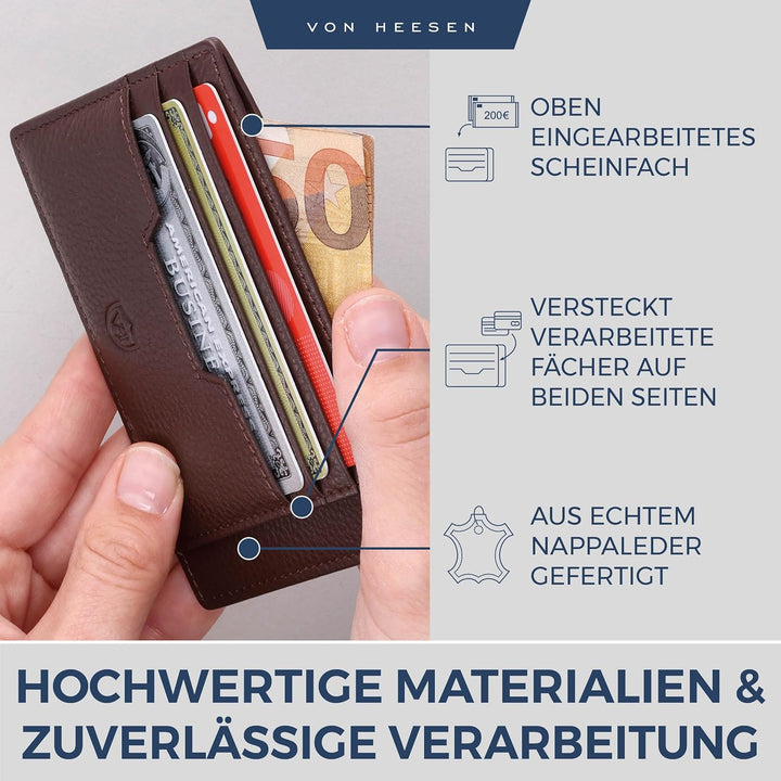 VON HEESEN® Echtleder RFID Kartenetui aus Nappa-Leder - 9 Fächer - Querformat Kreditkartenetui für D