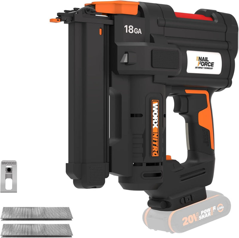 WORX WX844.9 NITRO 20V 18GA Akku-Tacker - 80 Klammern/min Schiessen – für Klammern 19-40 mm - elektr