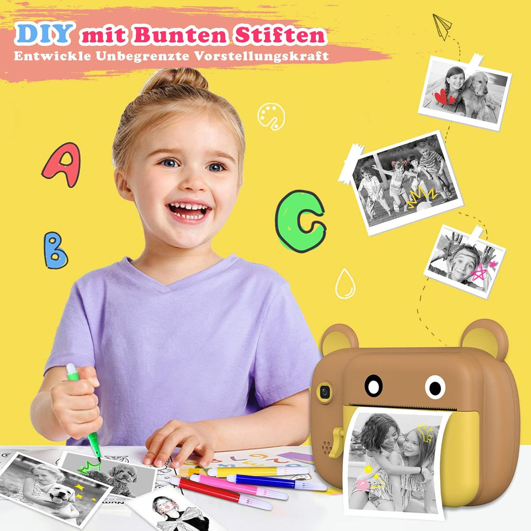 SUPBRO Kinderkamera 2.4 Zoll HD Bildschirm Print Sofortbildkamera 1080P mit 32GB TF Karte für 4 5 6