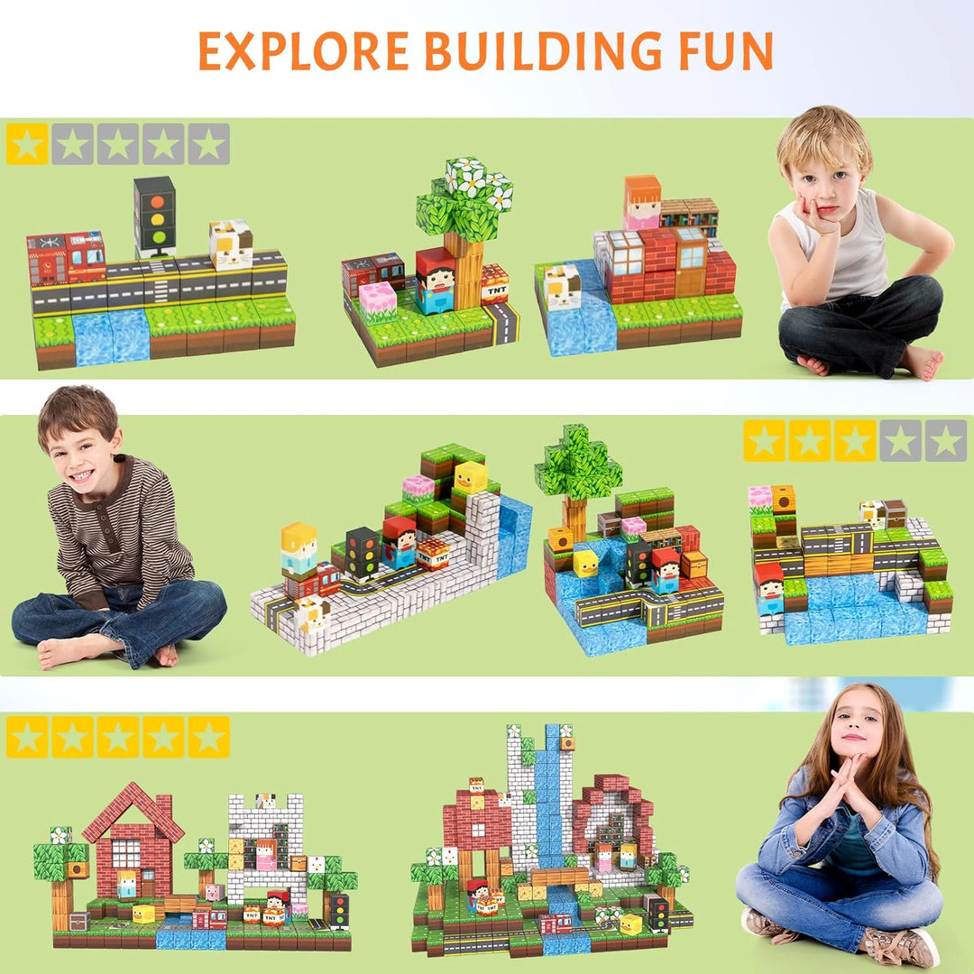 Vdealen 300 PCS Magnetische Bausteine, Stapelung Magnetwürfel Spielzeug für Kinder, STEM Montessori