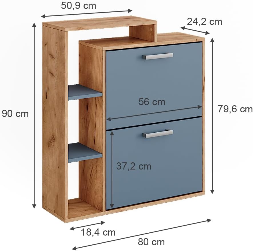 Vicco Schuhkipper Orlando, Schuhregal, Goldkraft Eiche/Blau, 80 x 90 cm Goldkraft Eiche/Blau 2 Fäche