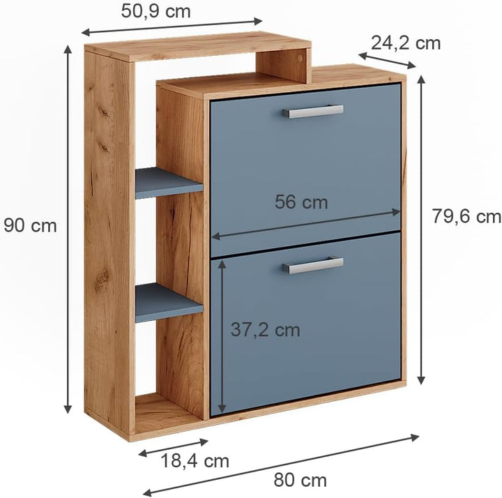 Vicco Schuhkipper Orlando, Schuhregal, Goldkraft Eiche/Blau, 80 x 90 cm Goldkraft Eiche/Blau 2 Fäche
