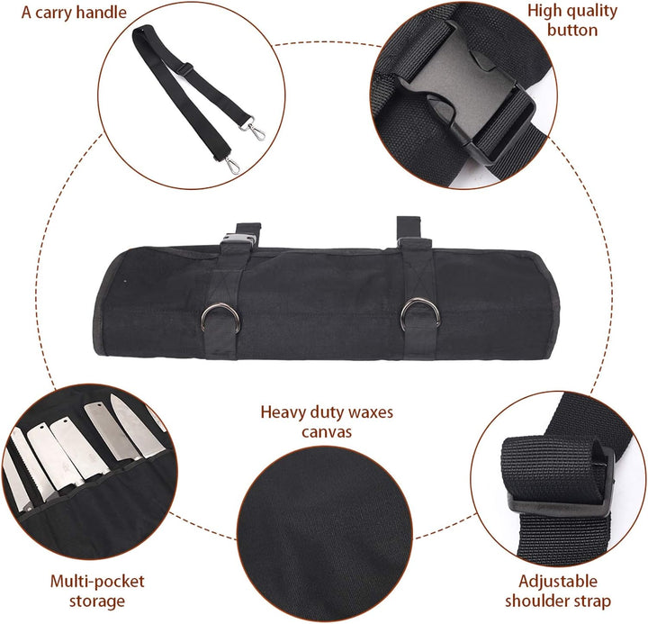 QEES Kochmesser Rolltasche 11 Slots, Messertasche für Camping, Wandern, Multifunktions-Werkzeugrollt