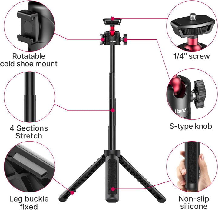 Mini Kamera Stativ, Desktop Vlogging Stativ mit 360° Kugelkopf 1/4 Schraube Cold Shoe Mount, Video S