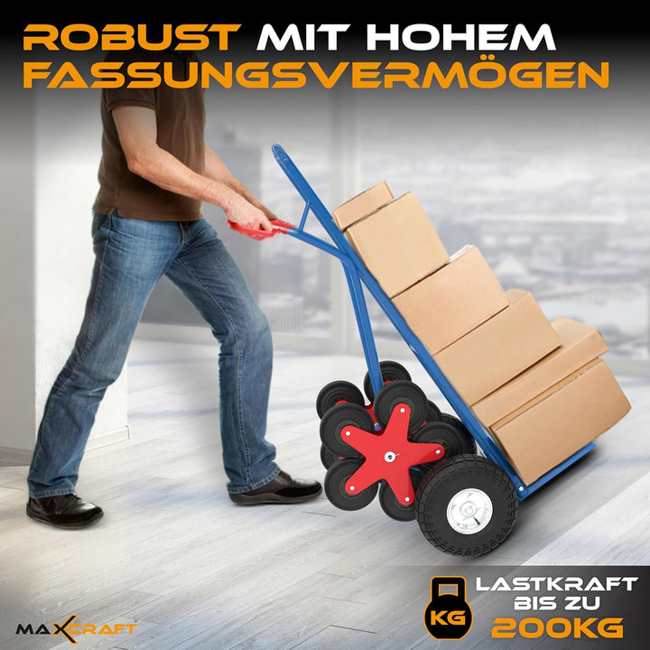 MAXCRAFT Sackkarre Treppenkarre bis 200 kg Treppensackkarre Transportkarre Treppensteiger - 12 Räder