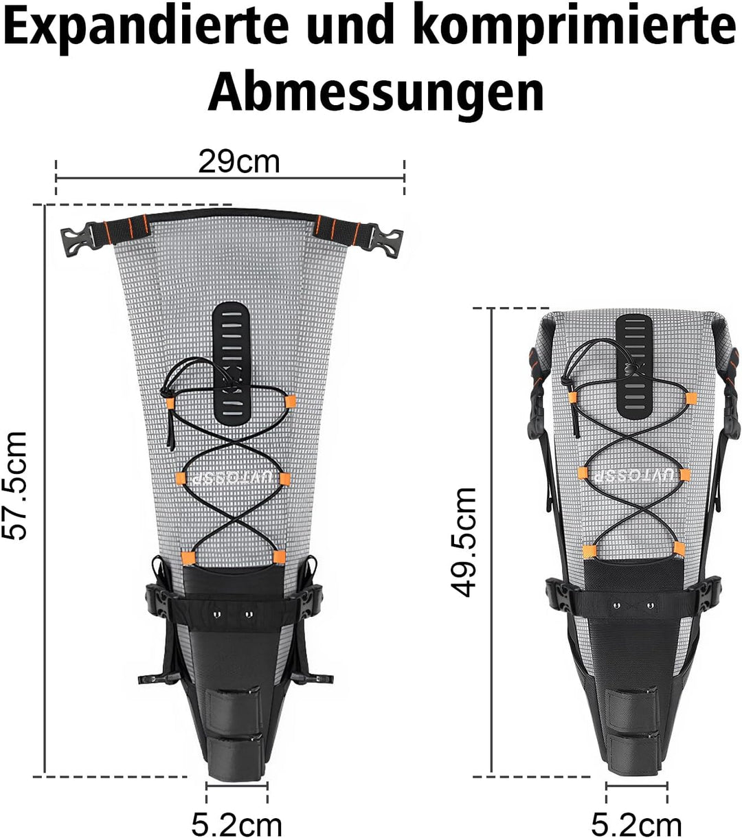 Fahrrad Satteltasche [10 Liter] 100% Wasserdicht -Bikepacking Satteltasche aus TPU-Gewebe für Mounta