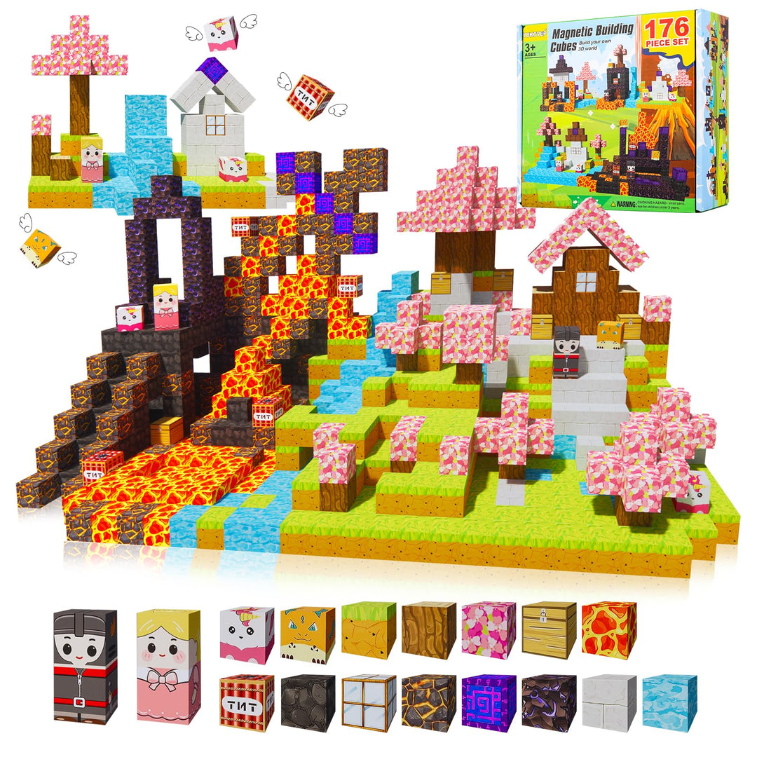 Magnetische Bausteine 176 Pcs,2.5CM/Magnet Welt Sensorik BlöckeSet, Magnetic Blocks für Kinder ab 3