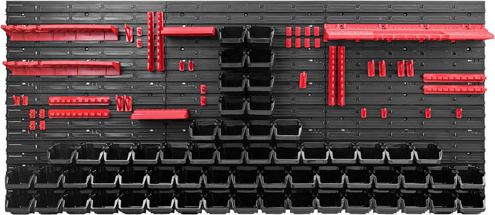 Lagersystem Werkstattregal | 172 x 78 cm | 60 stck. Box | Wandregal mit Werkzeughalterungen und Stap