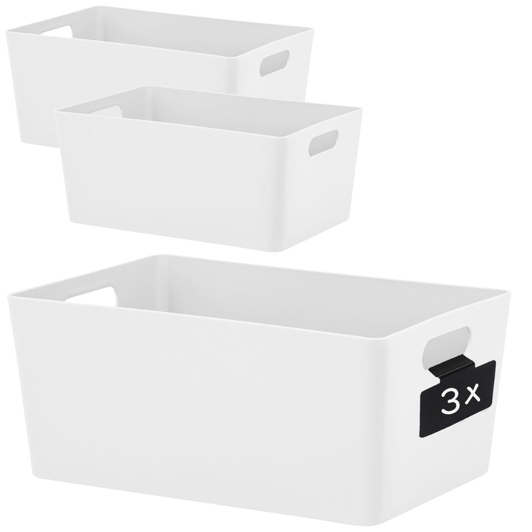 3x Ordnungsbox WEIss mit Beschriftungsclip - DINA5 - 25x17x11cm - 3,9 Liter Ordnungssystem Ordnungsk