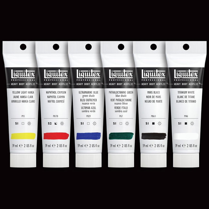 Liquitex 3699311 Acrylfarbe Heavy Body, 6 Acrylfarben in Künstlerqualität, Classic Set, 59 ml (6er P