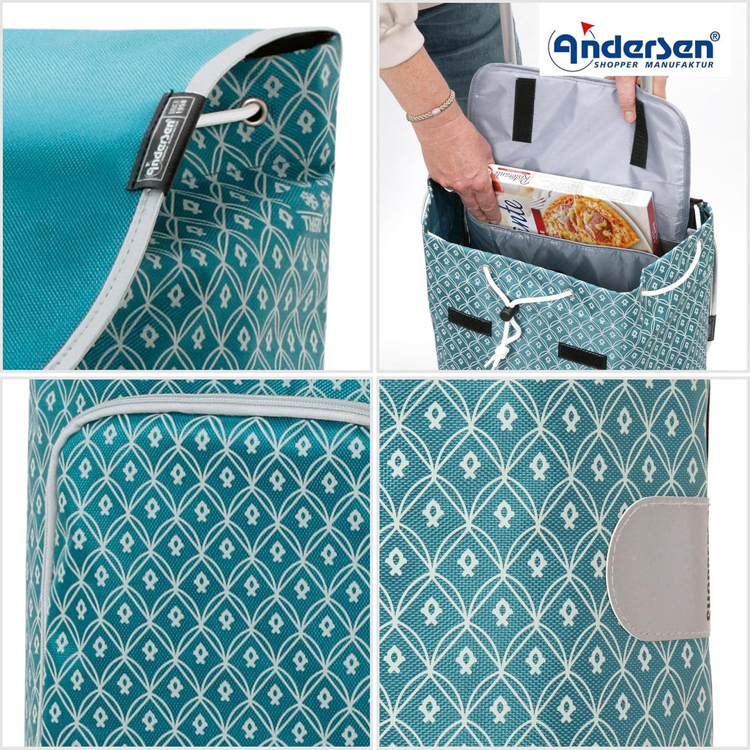 ANDERSEN Einkaufstrolley - Scala Shopper Plus Famke Petrol | sehr leicht, klappbar, klein zusammenle