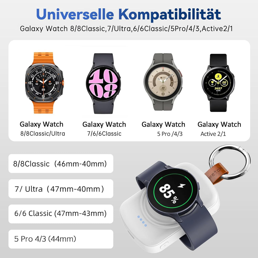 Ladegerät für Samsung Galaxy Watch,1800 mAh tragbares Ladegerät für Samsung Galaxy Watch 8/8 Classic