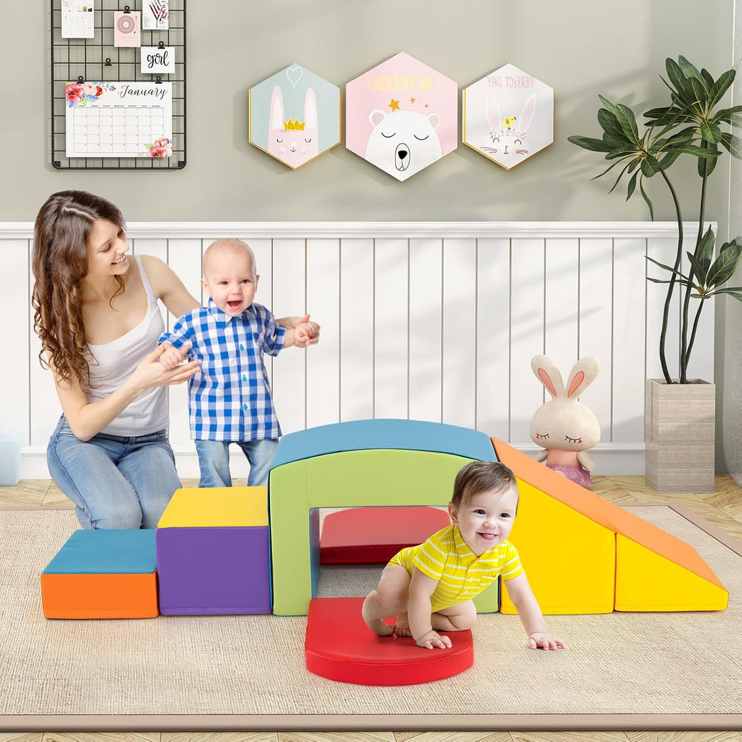 COSTWAY 7 TLG. Schaumstoffbausteine, Softbausteine mit Tunne, Treppe & Rampe, EN71-zertifiziert, Rie