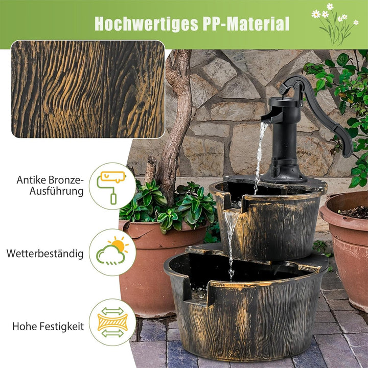 SOARS Gartenbrunnen 2-stufig, Springbrunnen mit Wasserpumpe & einstellbarem Wasserdurchfluss, Wasser