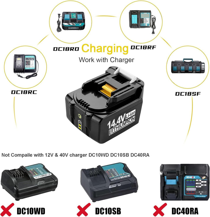 14.4V 5000mAh Werkzeug akku Li-Ion ersetzen für makita BL1450 BL1430 BL1430B BL1415 BL1440 BL1450 19