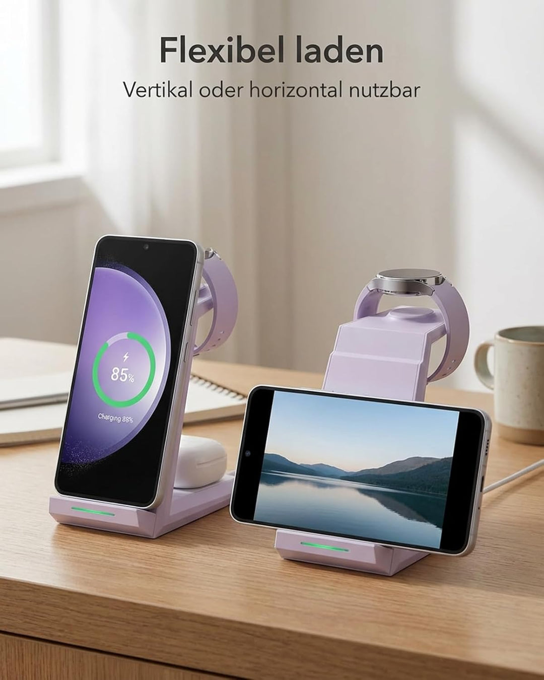 NANAMI Induktive Ladestation für Samsung Wireless Charger 3 in 1 Ladestation Kompatibel für Galaxy W