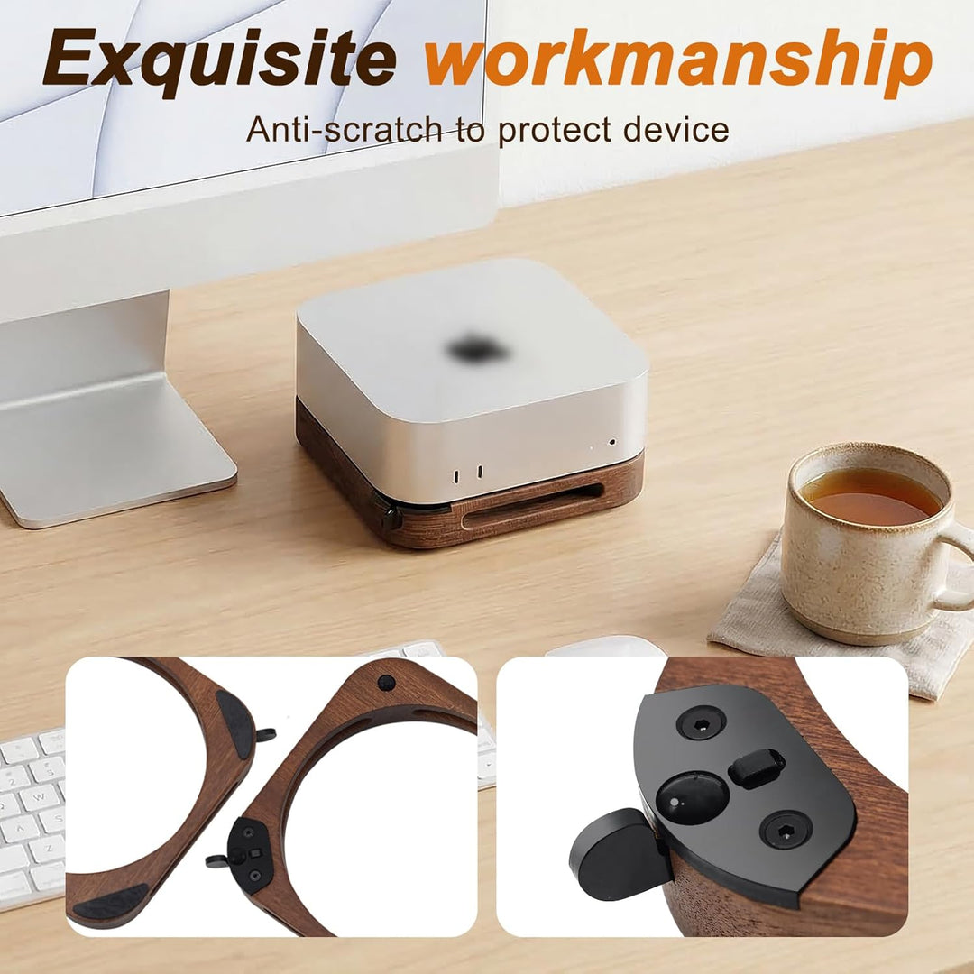 Holz Halterung für Mac mini M4/M4 Pro, Desktop Ständerhalterung Ohne Bohren Bequemer Zugriff auf den
