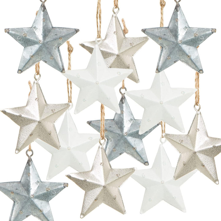 Logbuch-Verlag 12 Sterne Anhänger Weihnachten aus Metall 5 cm Silber weiss grau Christbaumanhänger D