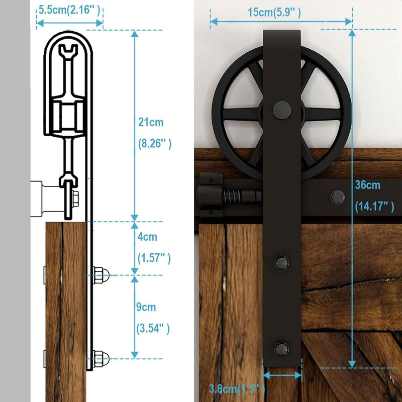 243cm/8FT Schiebetürbeschlag Set Schiebetürsystem Zubehörteil für Schiebetüren Innentüren, Schwarz/S