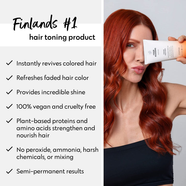 Four Reasons Color Mask - Copper - (27 Colors) Toning Treatment, Color Depositing Conditioner, Tone