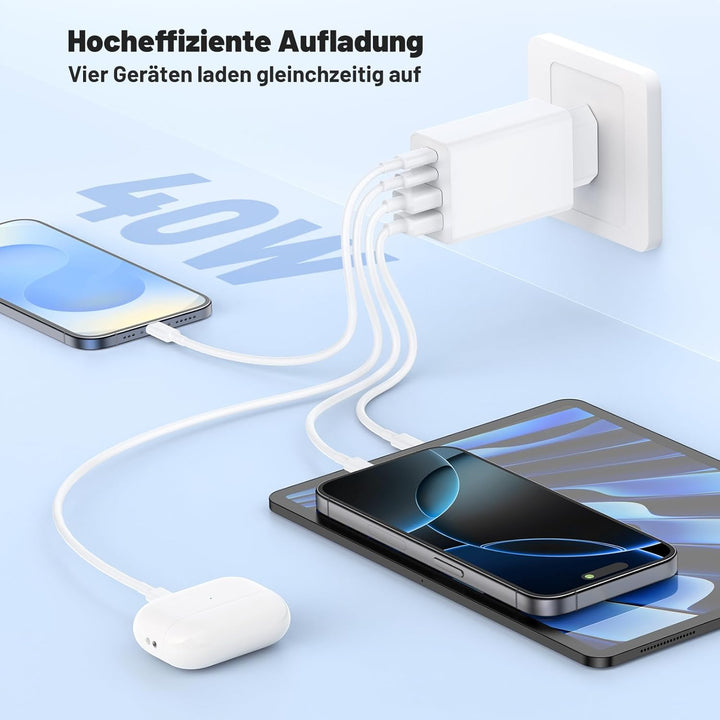 USB C Ladegerät, 4-Port USB Schnellladegerät, Typ C Netzteil, PD Power Adapter Stecker für iPhone 16